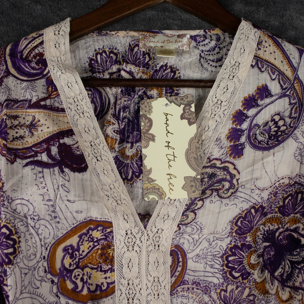 Band of the Free Womens M Purple Paisley Boho Cropped Top Crochet Lace Coquette - Picture 5 of 7